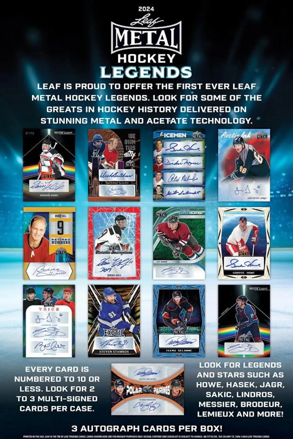 2023/24 Leaf Metal Legends Hockey Hobby Box 3 Cards Per Box