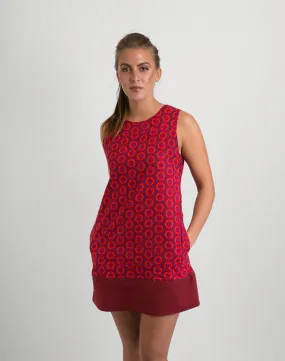 60s Style Cotton Dress Red Print with Pockets