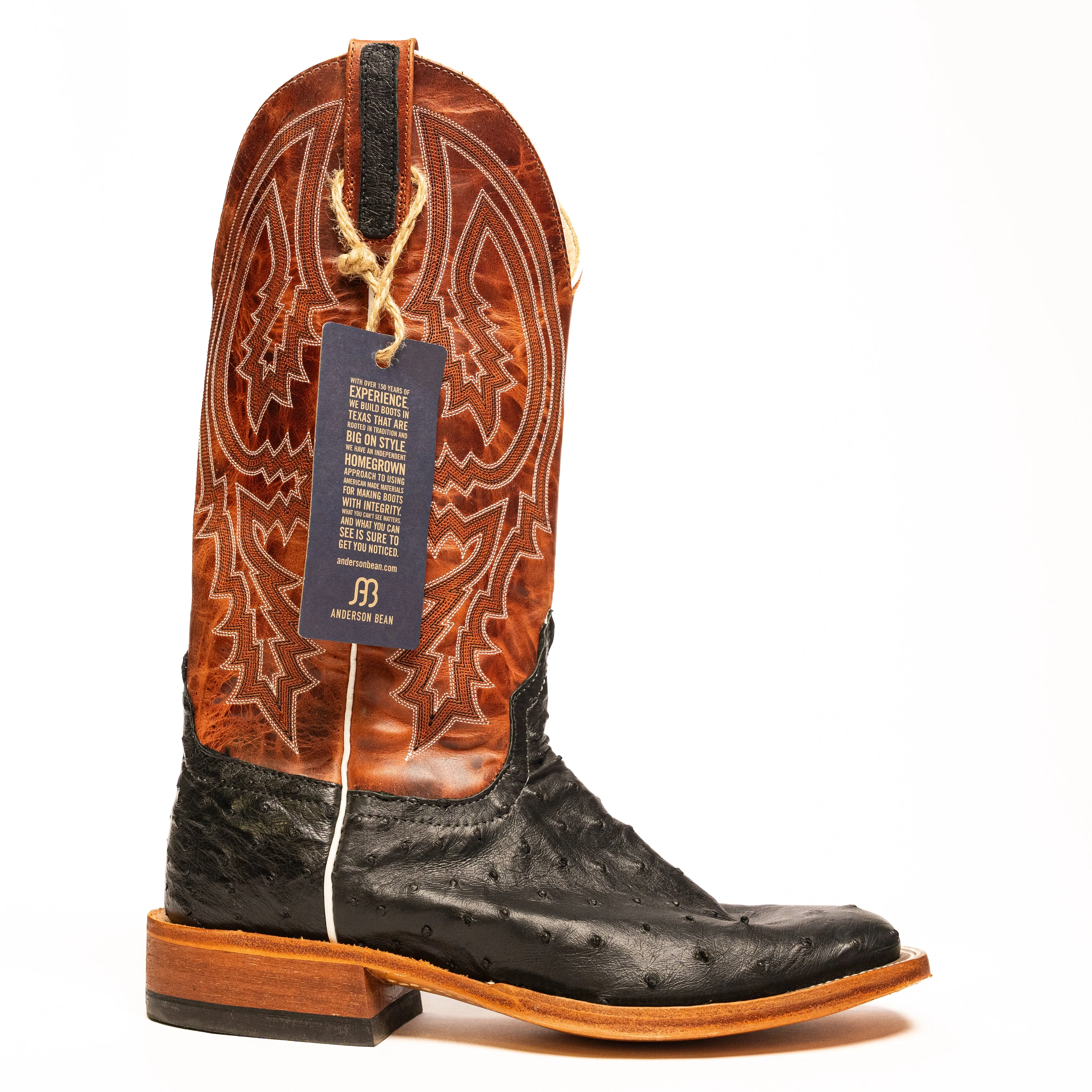 Anderson Bean Black Full Quill Ostrich with Rust Lava Top S1098