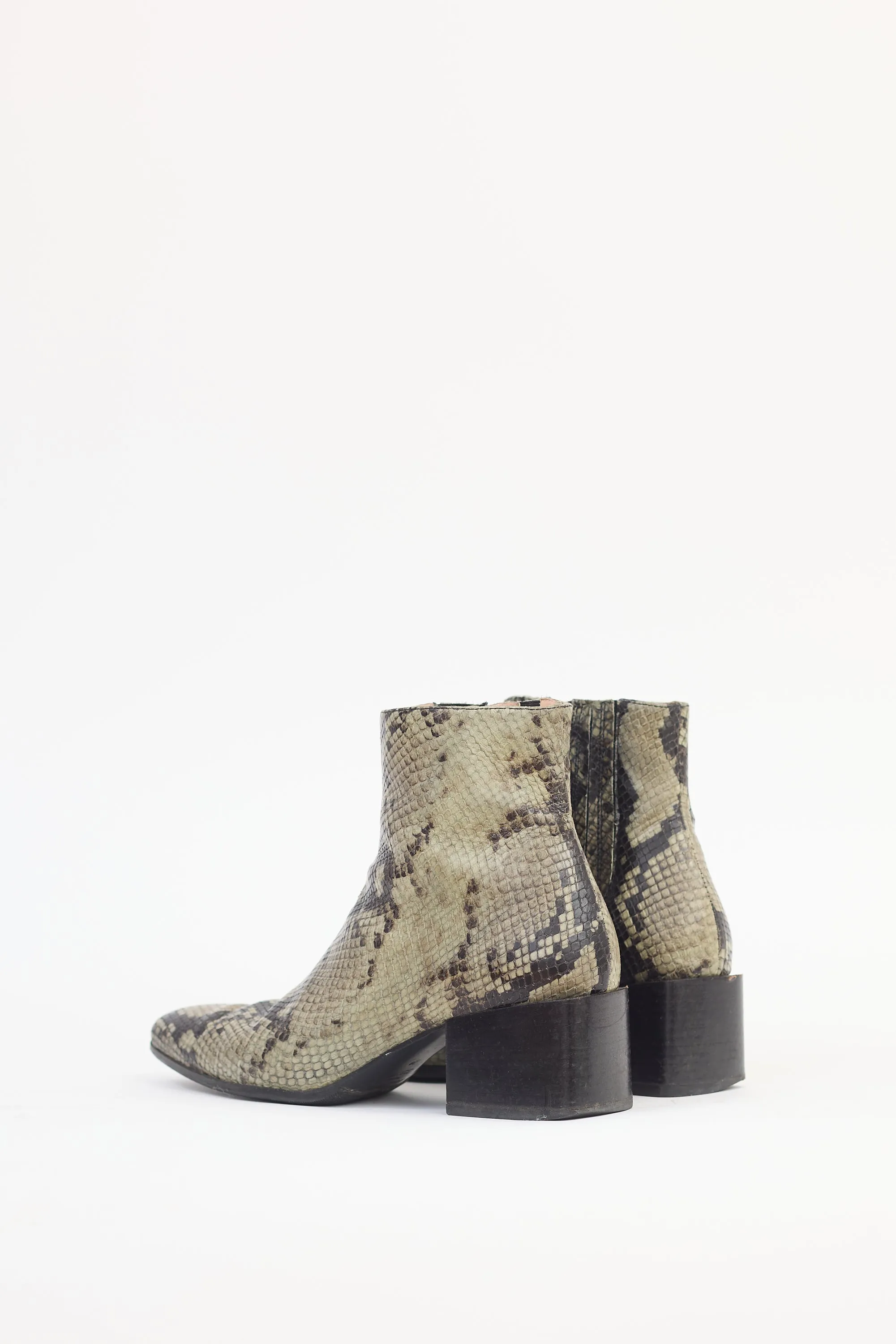 Beige Leather Embossed Ankle Boot