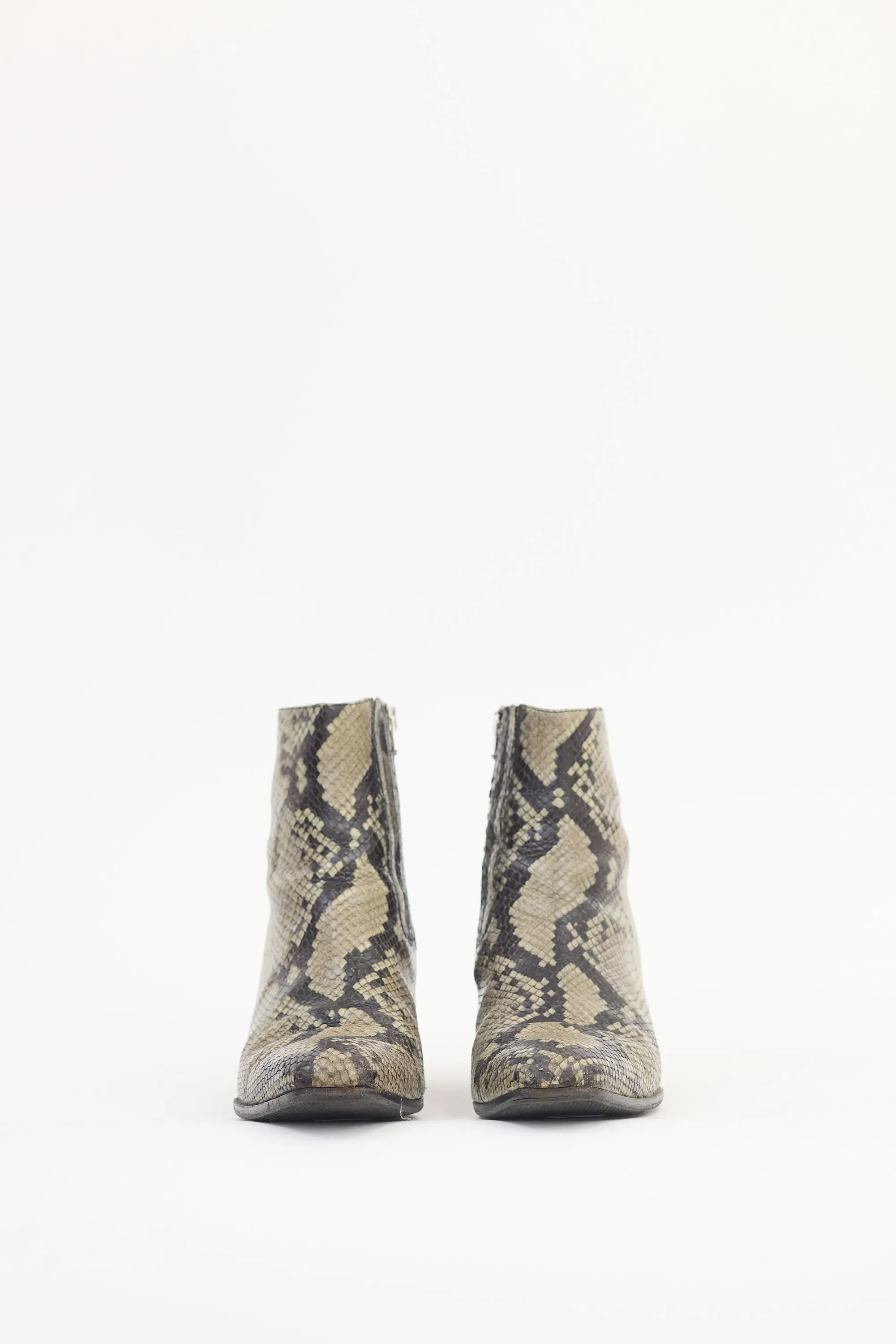 Beige Leather Embossed Ankle Boot