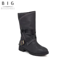 Bigsizeheels Metallic embellished low-heel women's boots - Black
