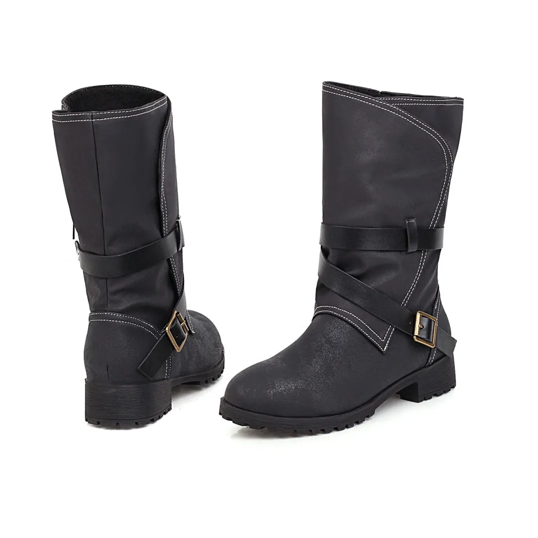 Bigsizeheels Metallic embellished low-heel women's boots - Black