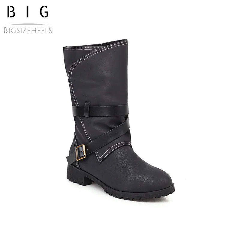 Bigsizeheels Metallic embellished low-heel women's boots - Black