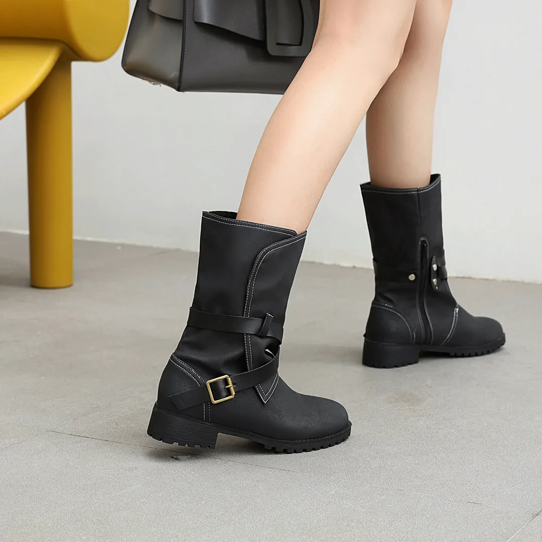 Bigsizeheels Metallic embellished low-heel women's boots - Black
