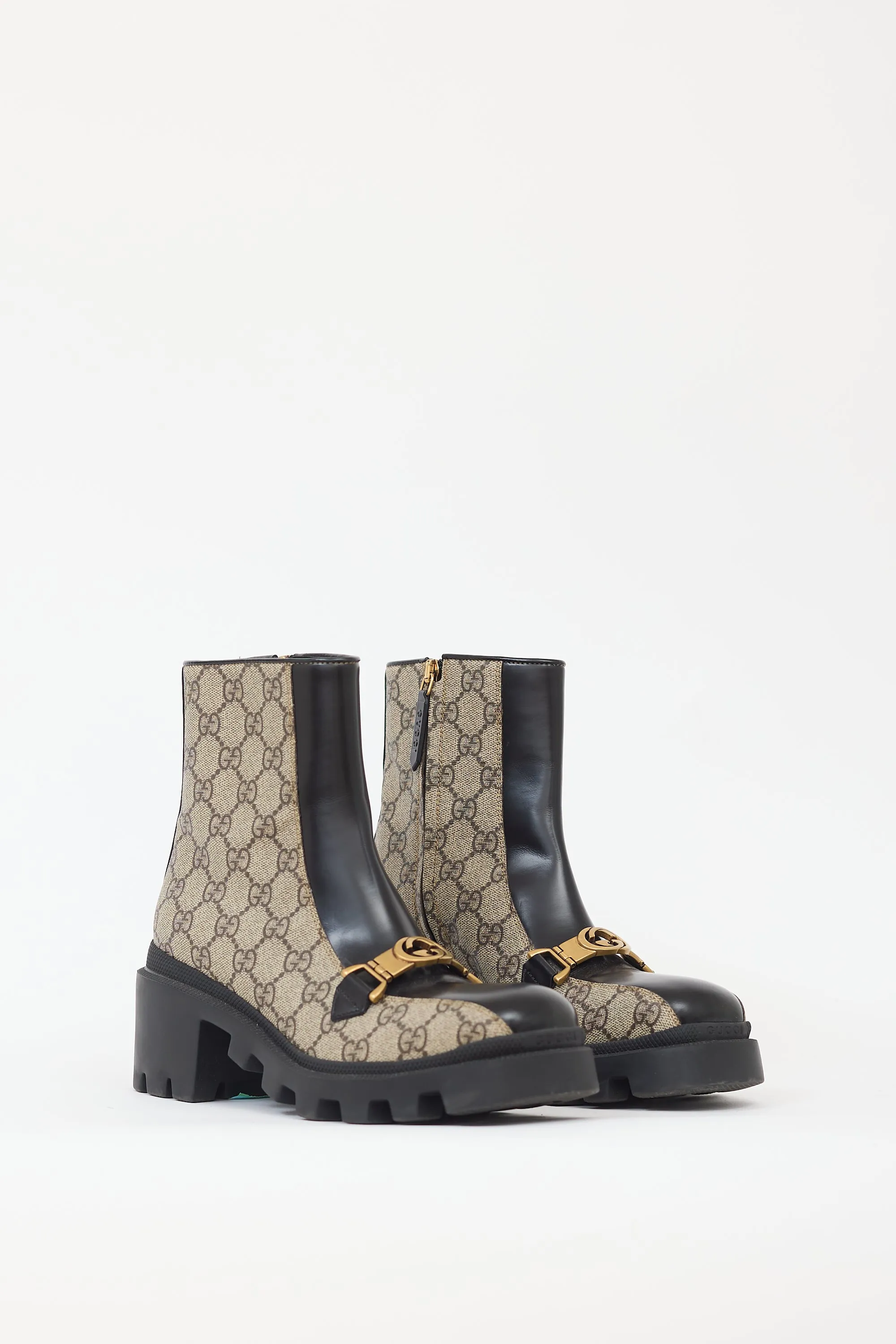 Black & Beige Leather GG Monogram Boot