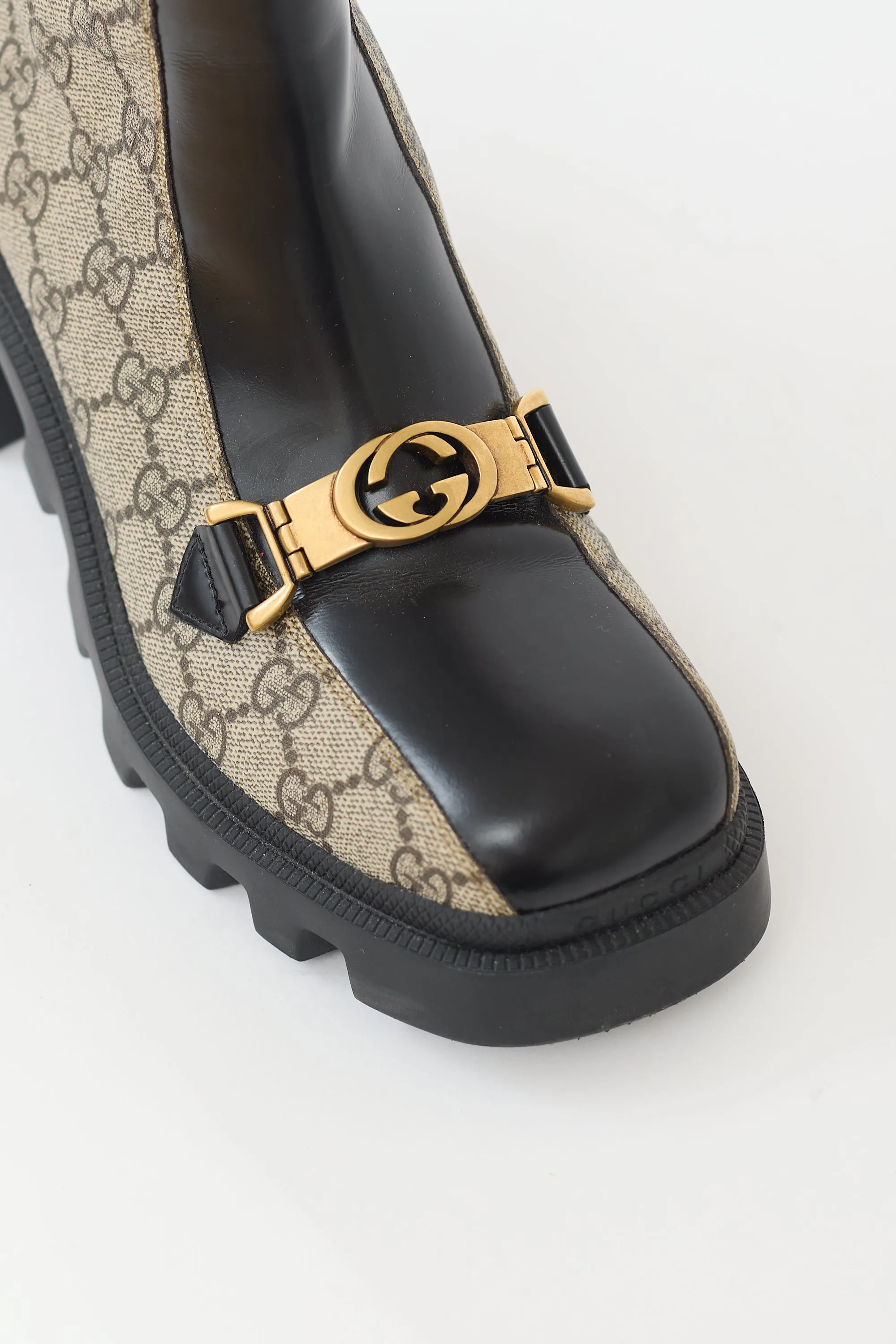 Black & Beige Leather GG Monogram Boot