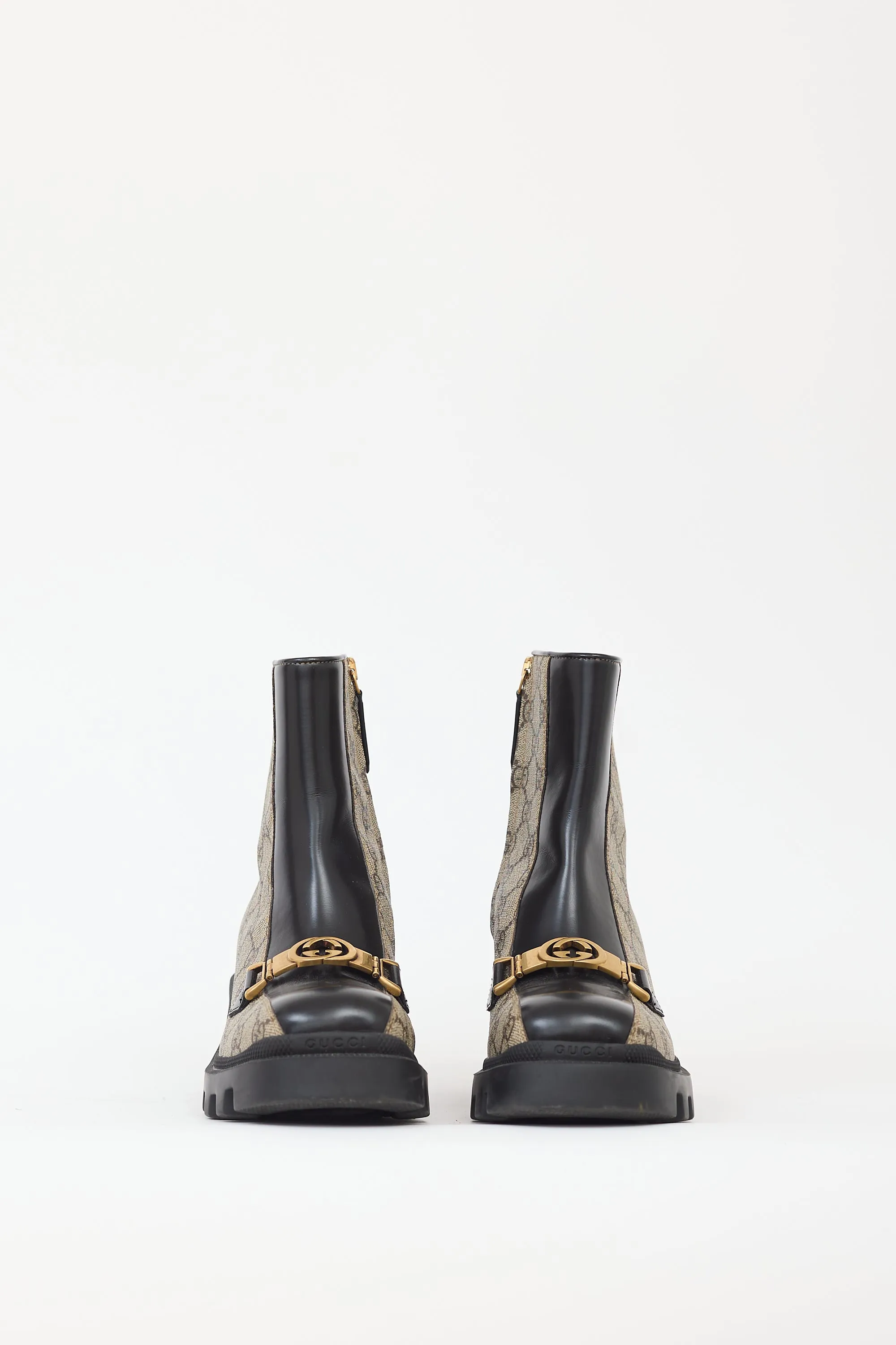 Black & Beige Leather GG Monogram Boot