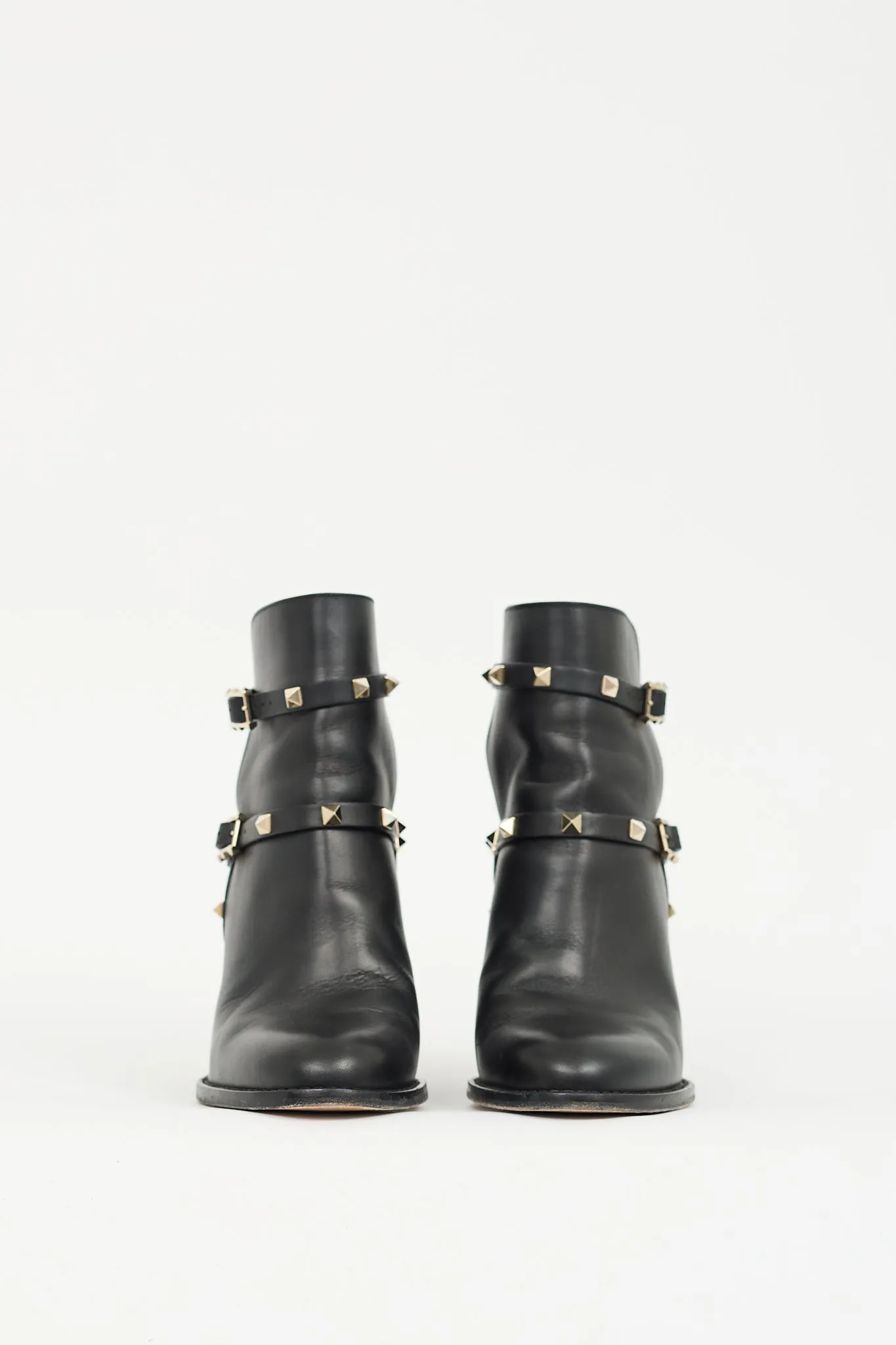 Black & Gold Leather Rockstud Ankle Boot