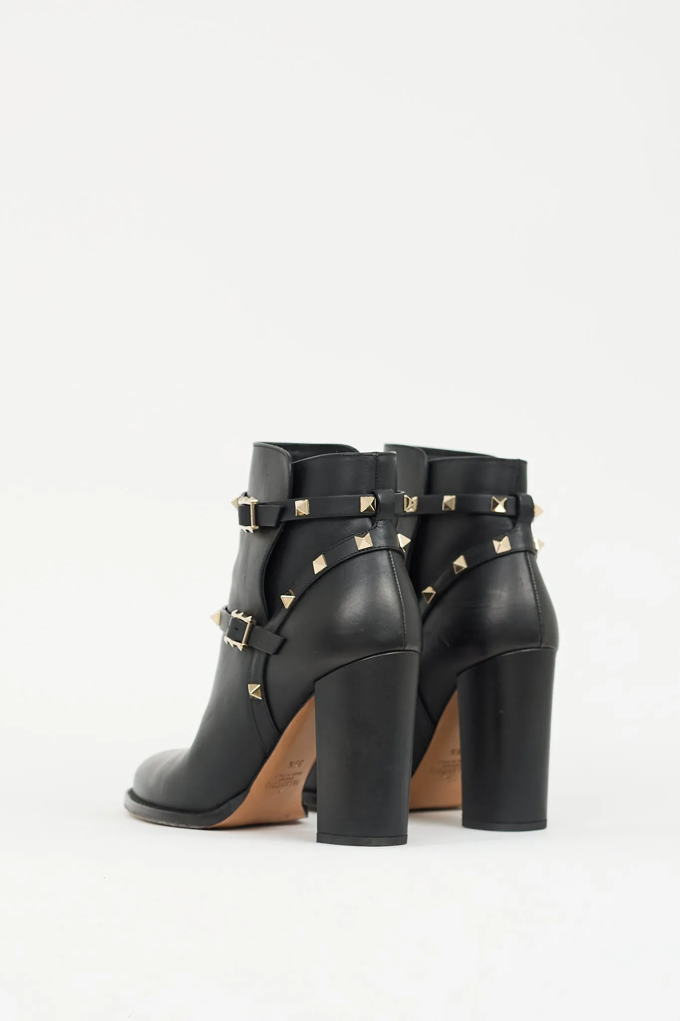 Black & Gold Leather Rockstud Ankle Boot