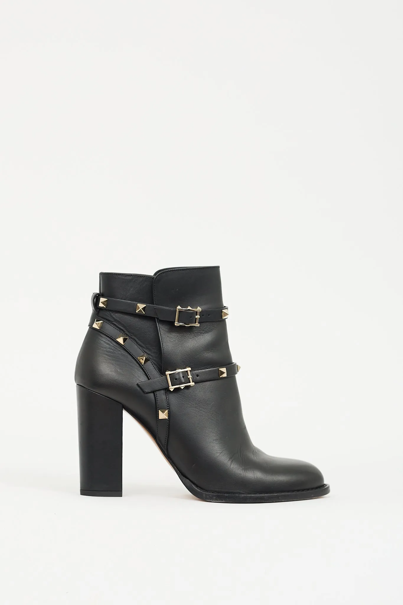 Black & Gold Leather Rockstud Ankle Boot