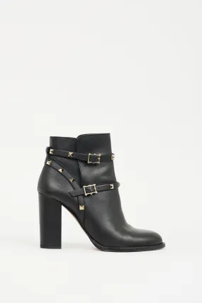 Black & Gold Leather Rockstud Ankle Boot