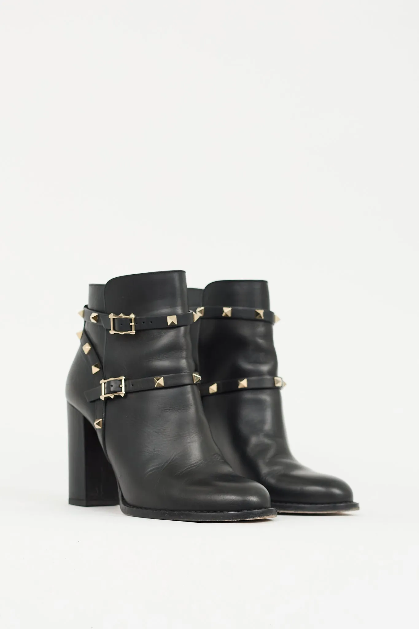 Black & Gold Leather Rockstud Ankle Boot