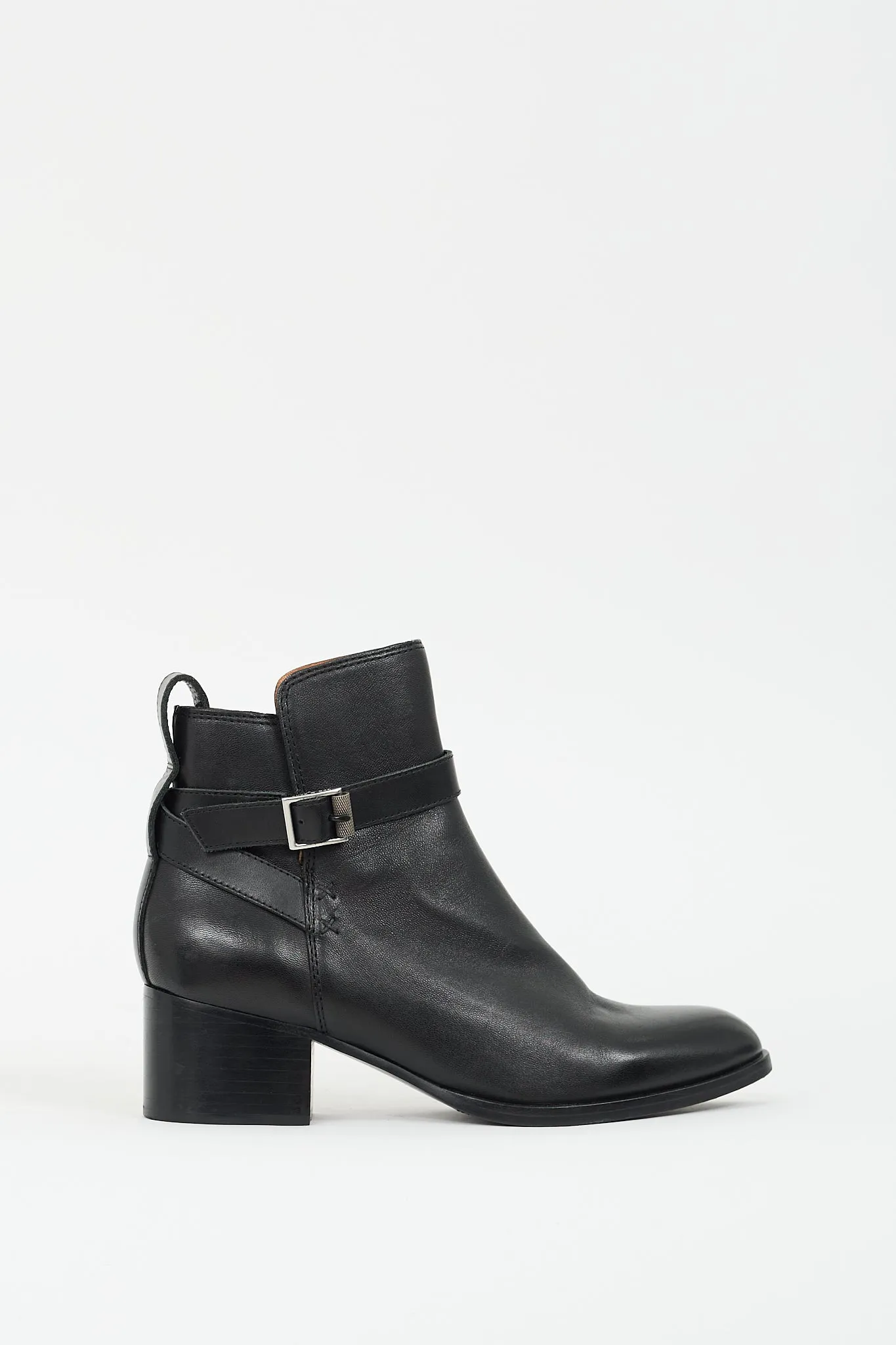 Black Leather Buckled Boot