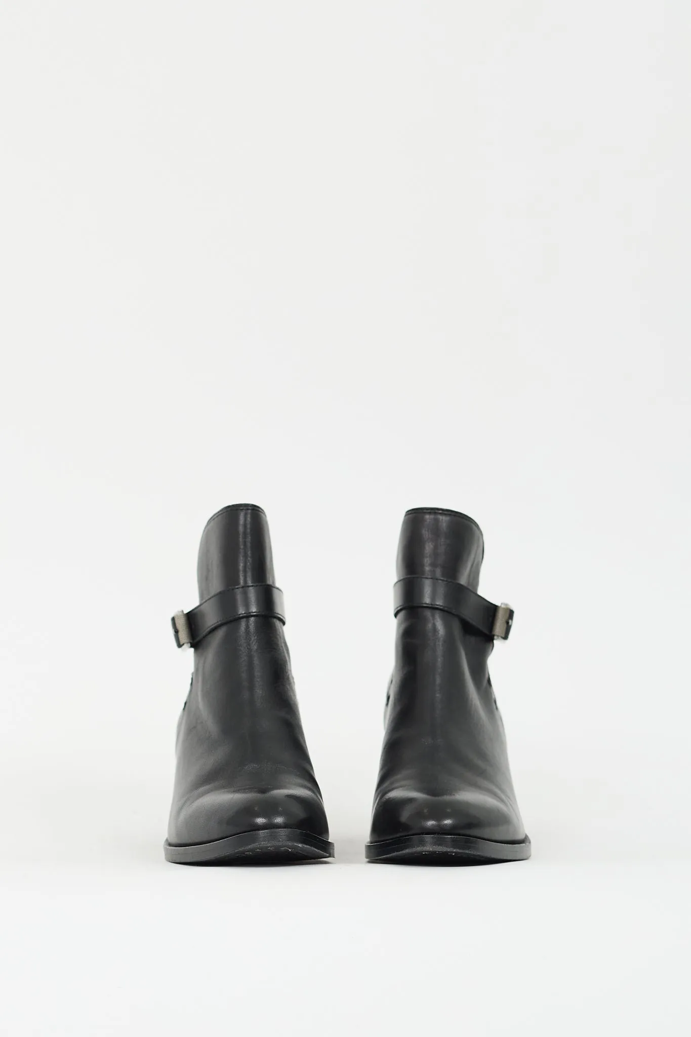 Black Leather Buckled Boot