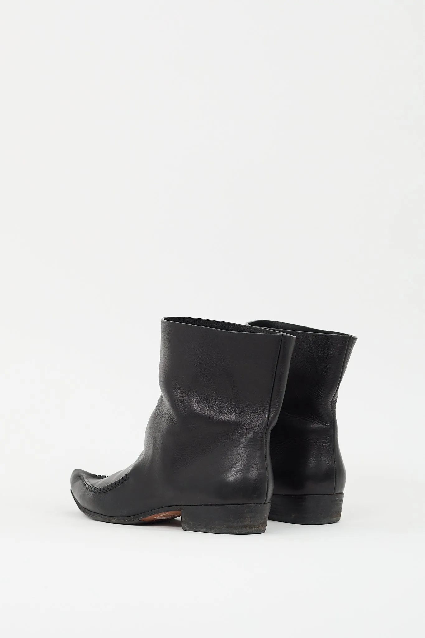 Black Leather Pointed Ankle Boot