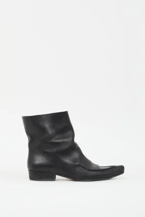 Black Leather Pointed Ankle Boot