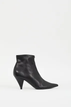 Black Leather Pointed Ankle  Boot