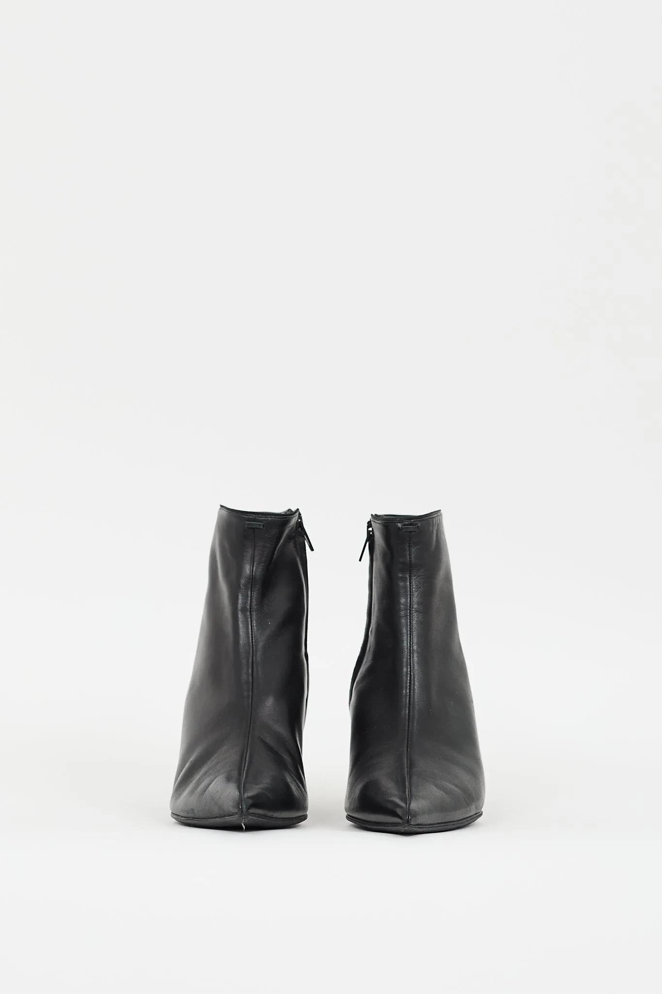 Black Leather Pointed Ankle  Boot