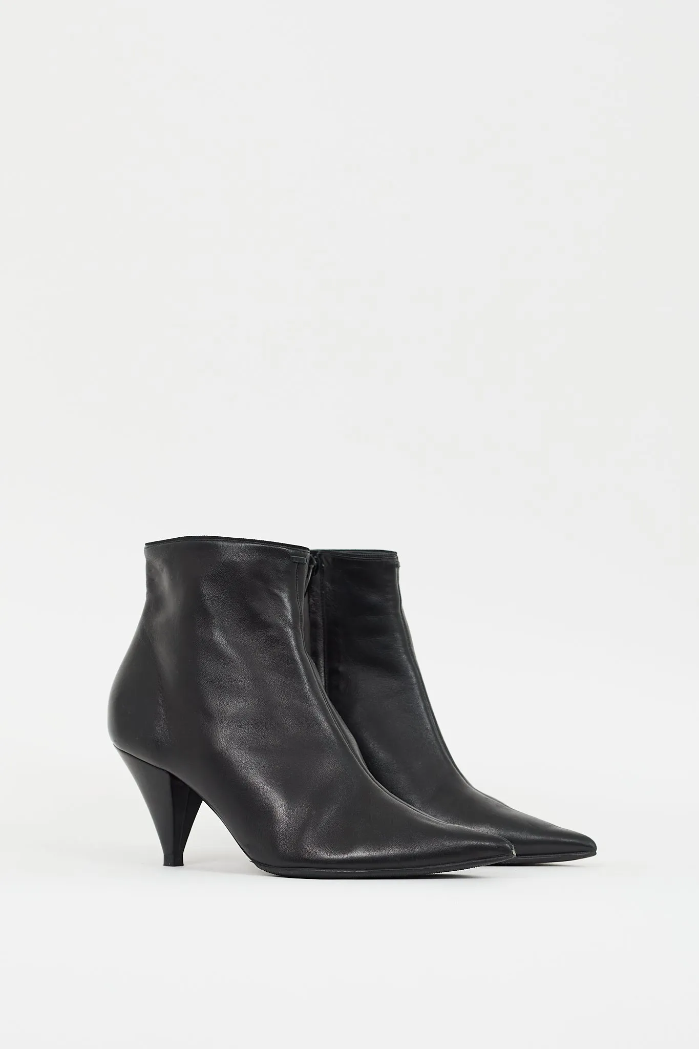 Black Leather Pointed Ankle  Boot