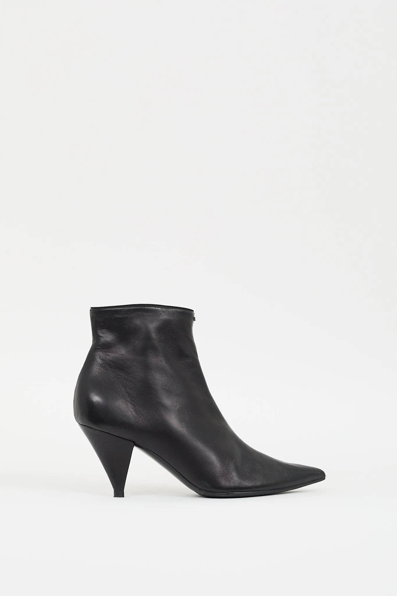 Black Leather Pointed Ankle  Boot
