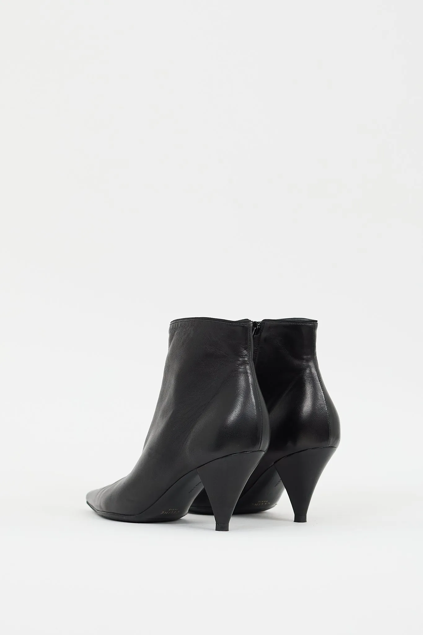 Black Leather Pointed Ankle  Boot