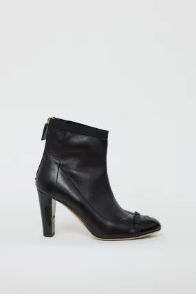Black Leather Ruffled Ankle Boot