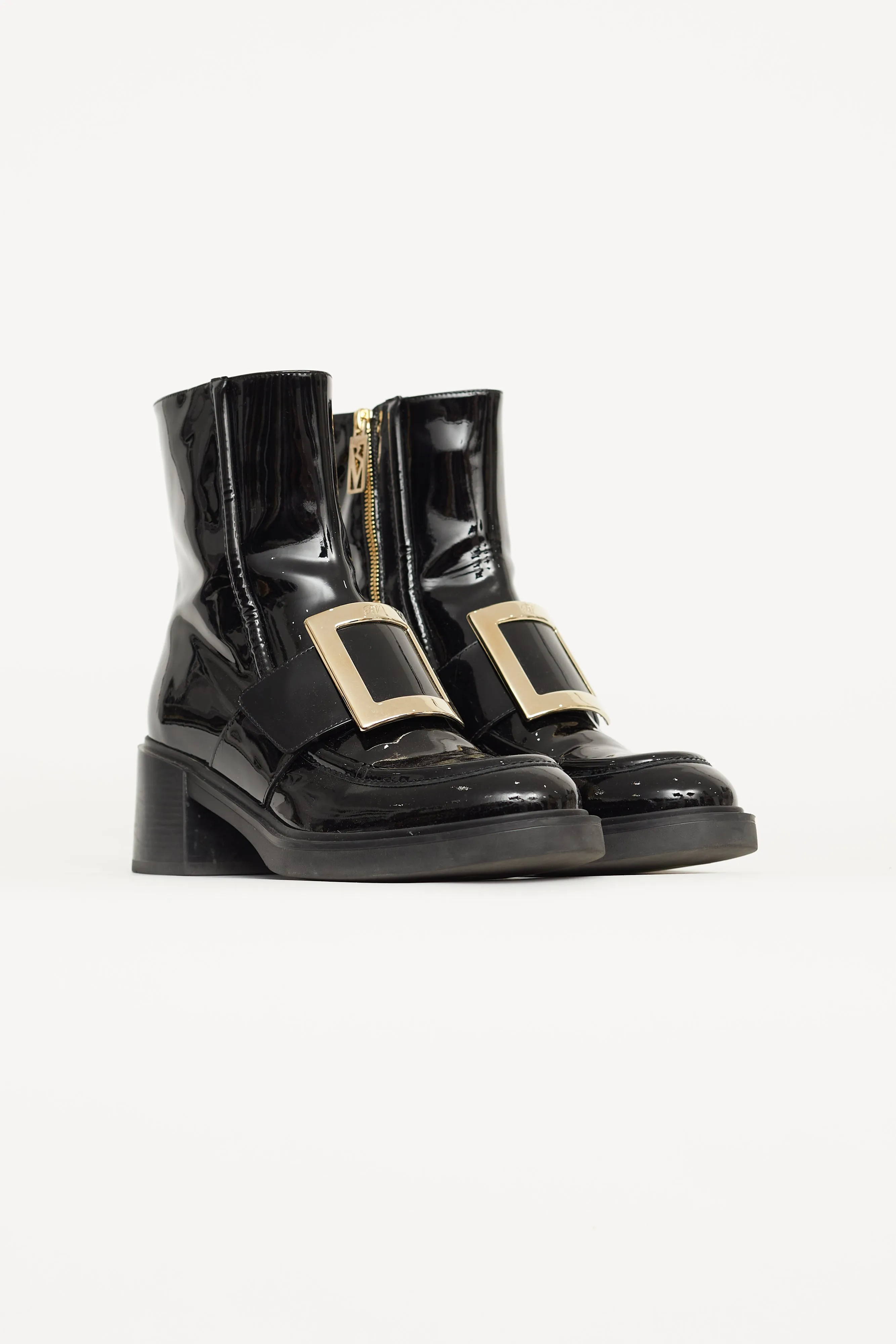 Black Patent Leather Pilgrim Buckle Boot