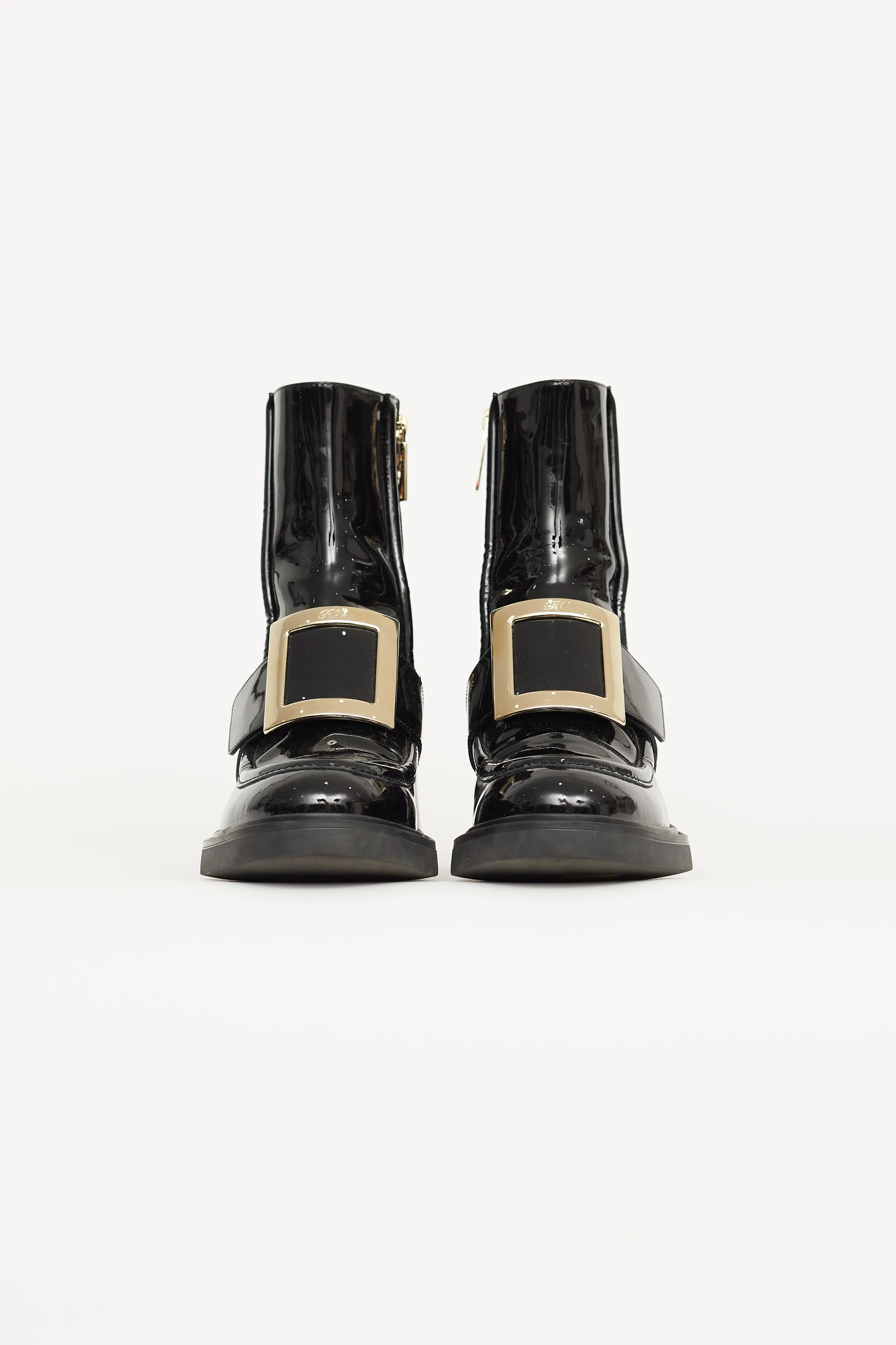 Black Patent Leather Pilgrim Buckle Boot