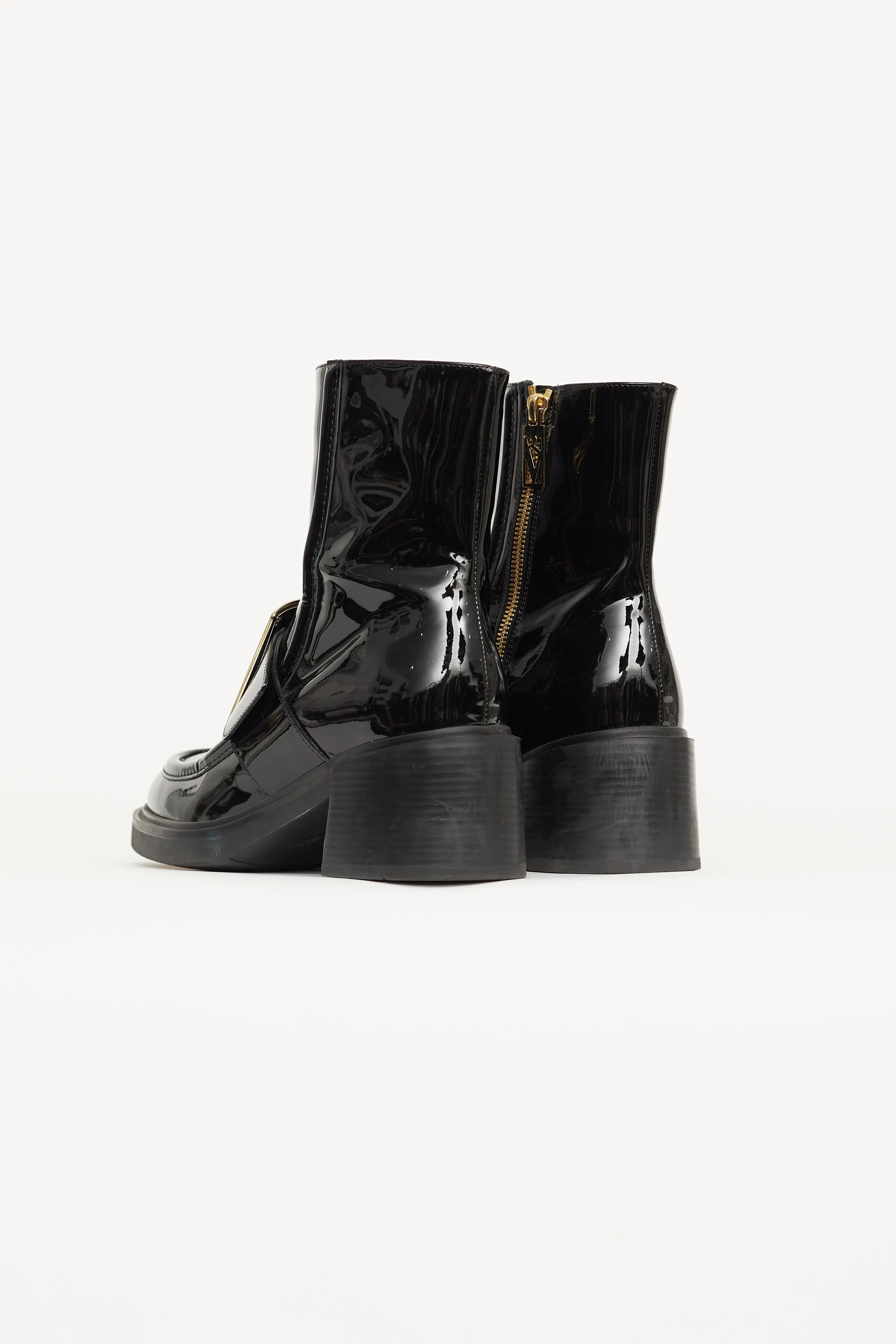 Black Patent Leather Pilgrim Buckle Boot