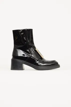 Black Patent Leather Pilgrim Buckle Boot