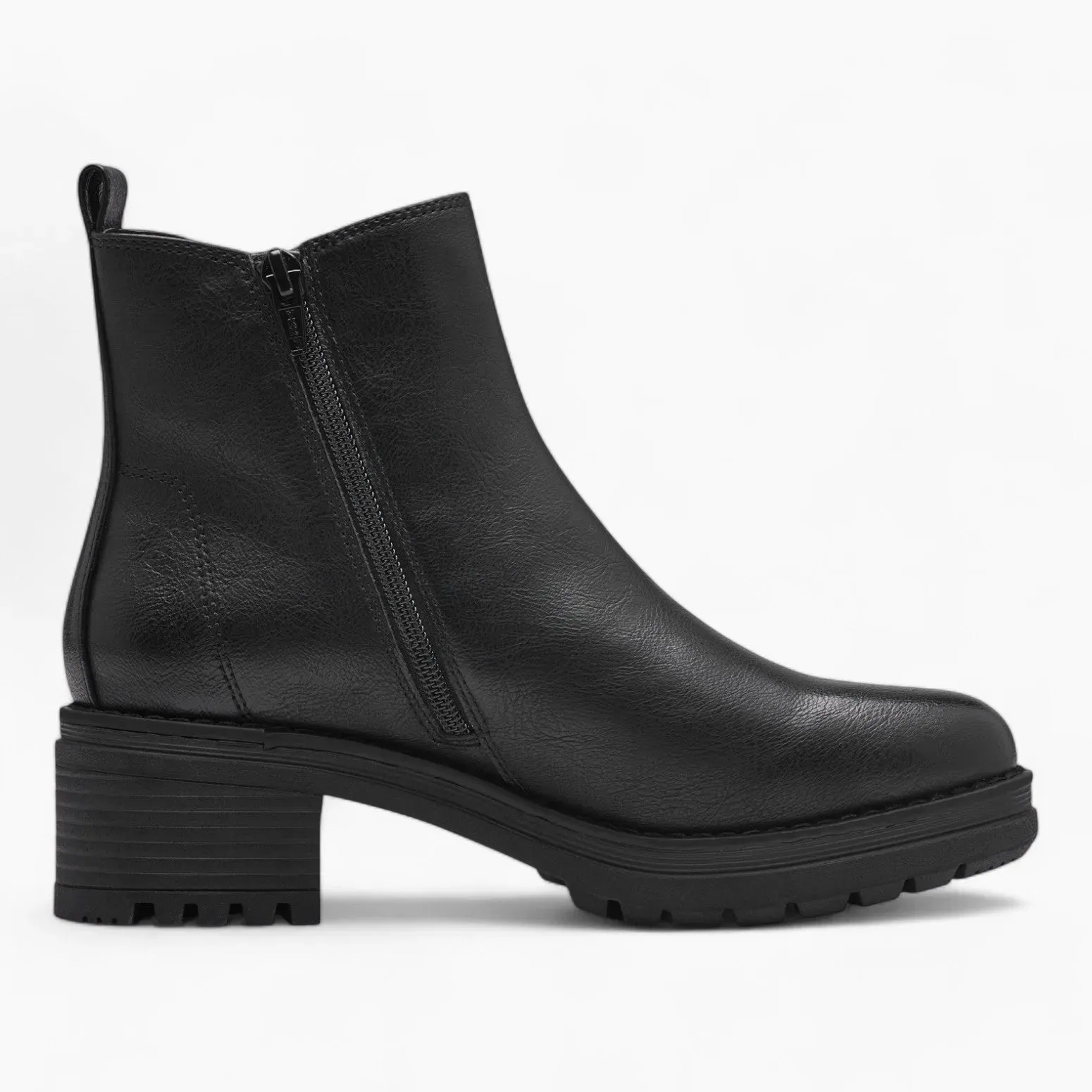 Black Women's Ankle Boots with Chunky Sole and Block Heel