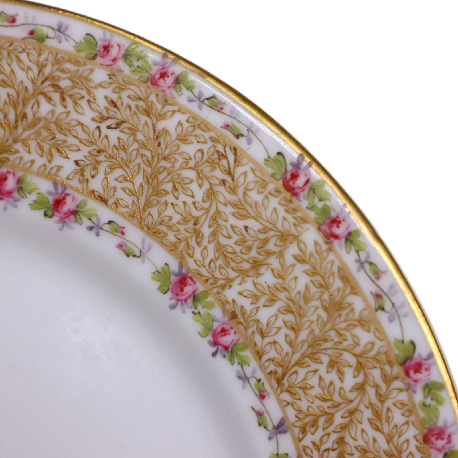 Charles Martin Duches CMT63 Luncheon Plate 8 5/8" Roses Gold Lace Limoges