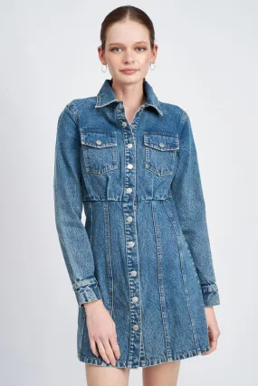 Classic Timeless Button-Front Fashion Denim Shirt Dress