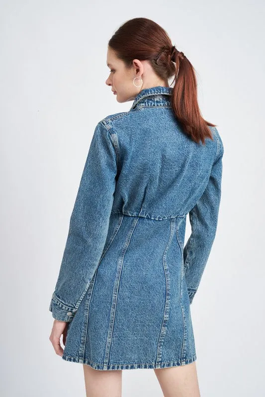 Classic Timeless Button-Front Fashion Denim Shirt Dress