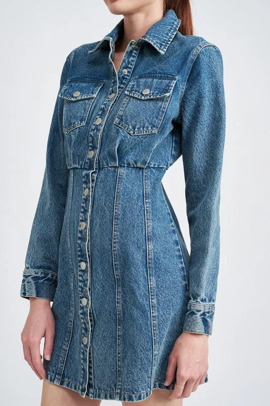 Classic Timeless Button-Front Fashion Denim Shirt Dress