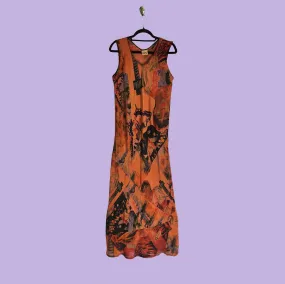 Cocktail Dress in URU Red Printed Silk
