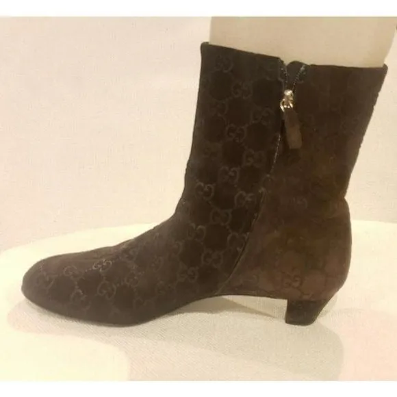 Gucci Buttery Soft Chocolate Brown GG Embossed Suede Leather Boots
