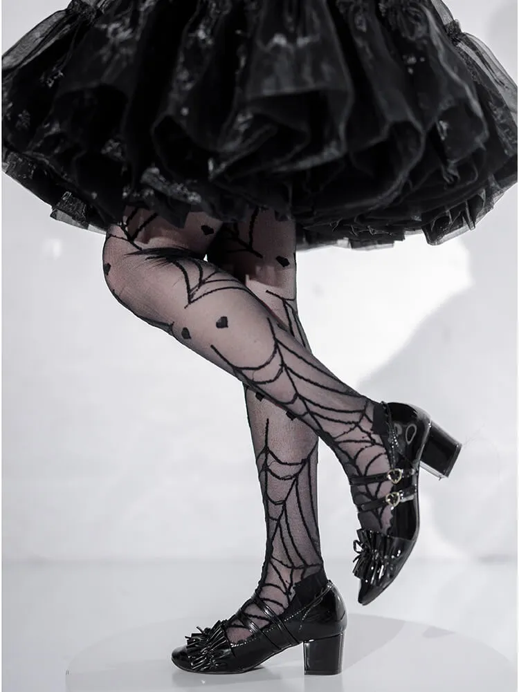 Heart of Croto Spider Web Hearts Goth Knee Socks