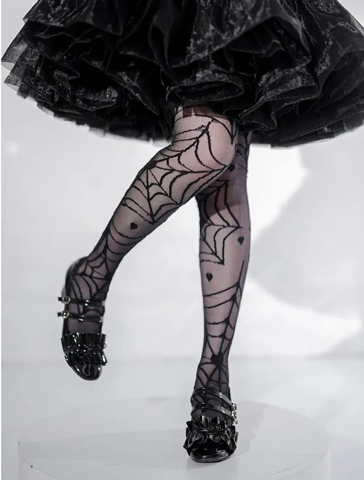 Heart of Croto Spider Web Hearts Goth Knee Socks