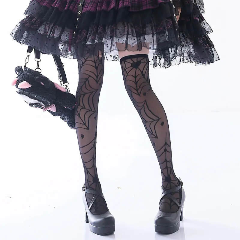 Heart of Croto Spider Web Hearts Goth Knee Socks