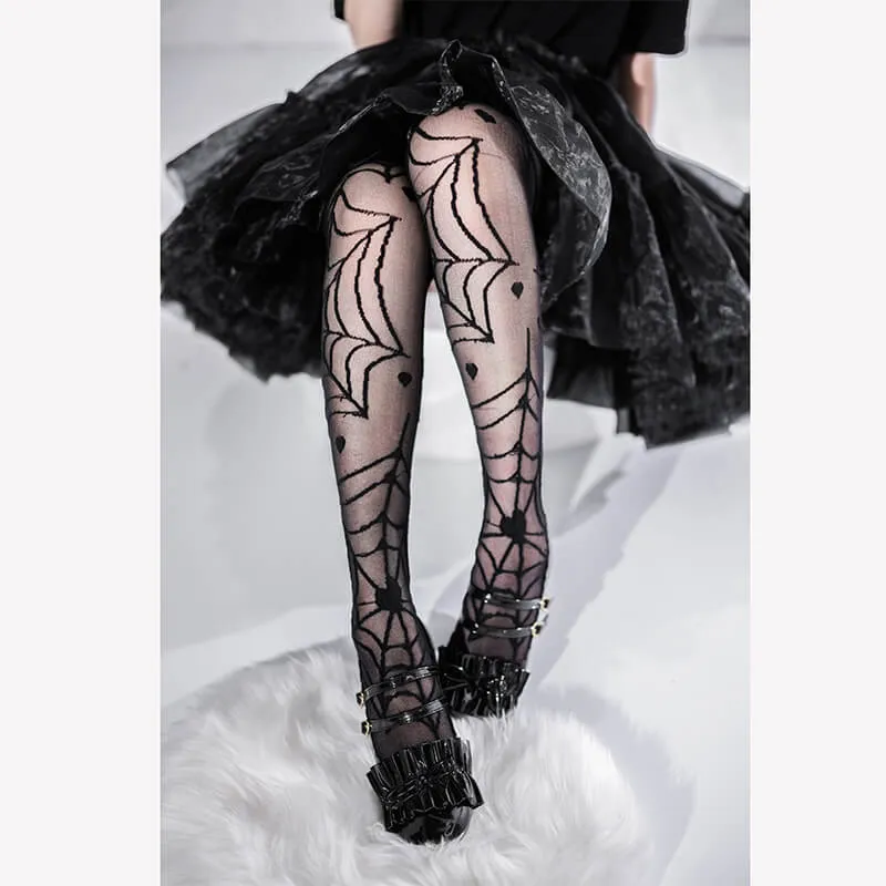 Heart of Croto Spider Web Hearts Goth Knee Socks