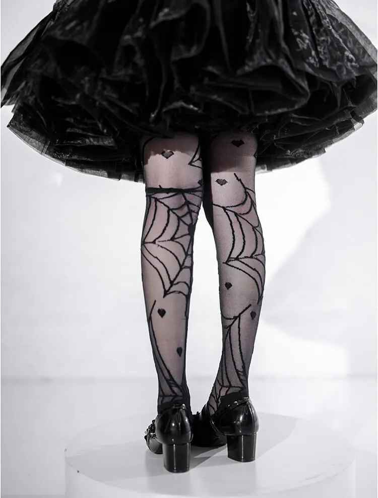 Heart of Croto Spider Web Hearts Goth Knee Socks
