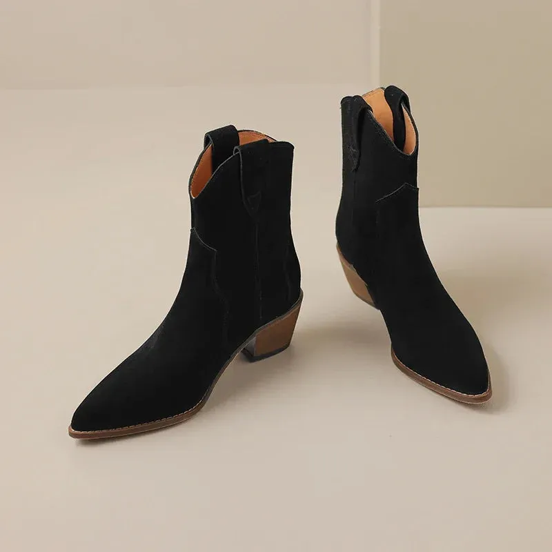 Hnzxzm Winter Classic Chelsea Boots for Woman Cow Suede Pointy Toe Wedge Heel Ankle Boots Simple Comfortable Cowboy Boots Female