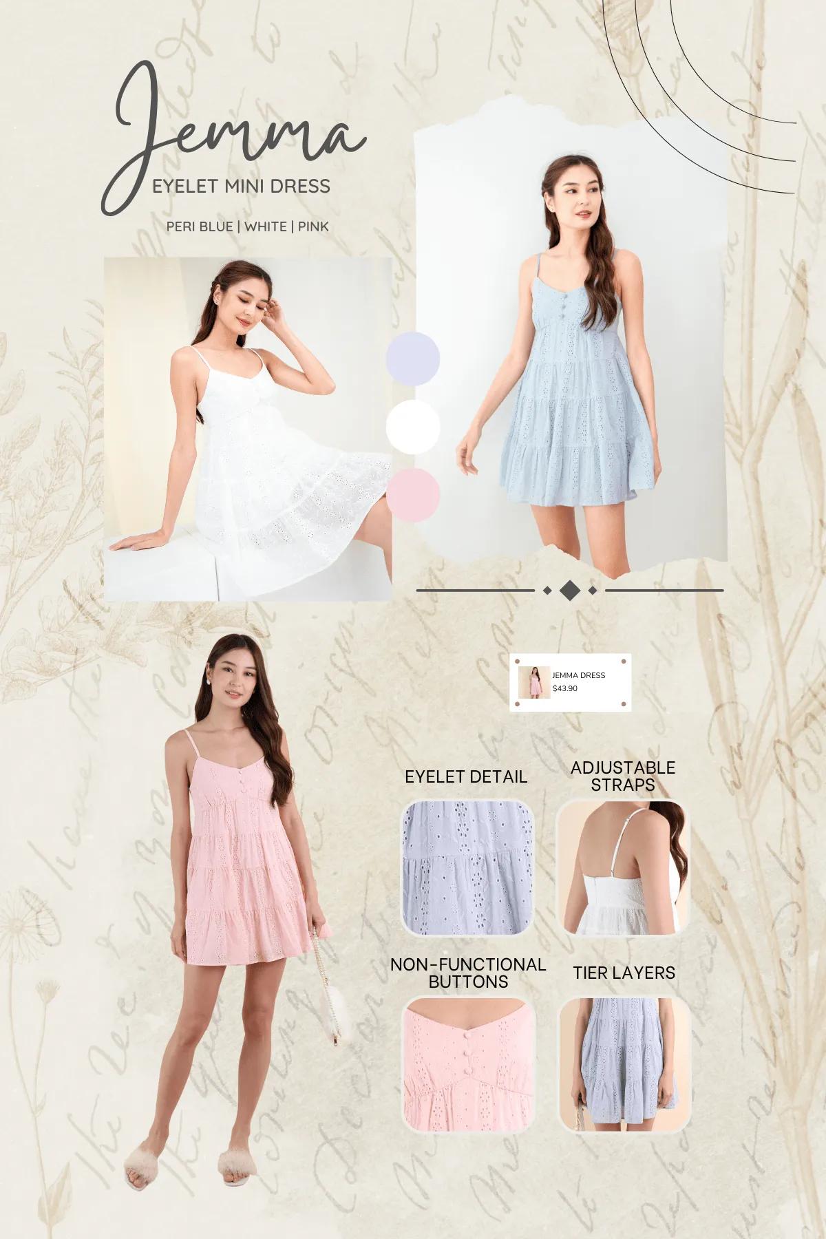JEMMA EYELET MINI DRESS IN PERI BLUE