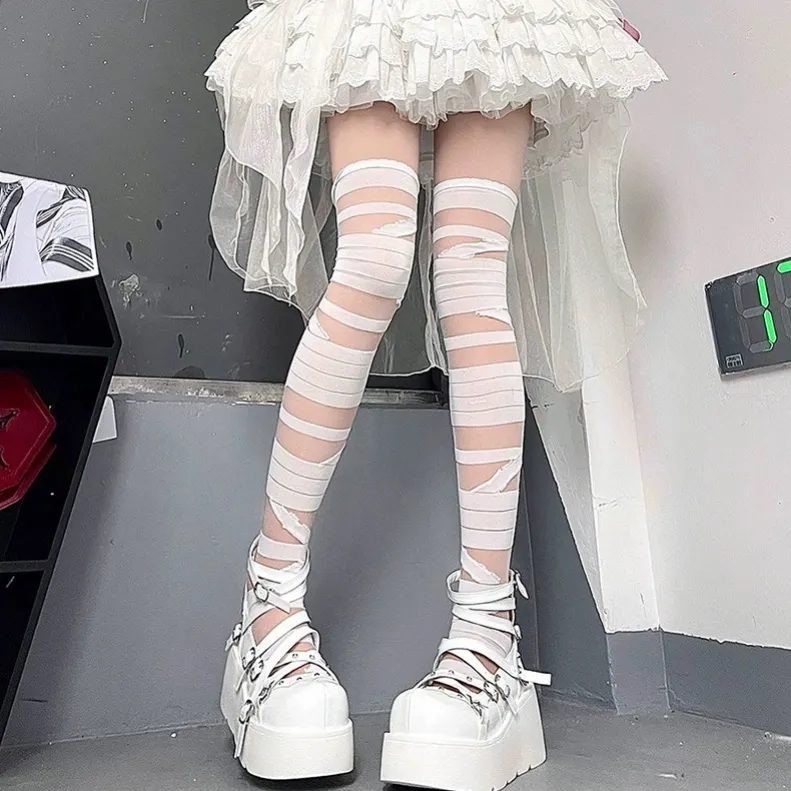 Landmine-style Bandage Over-the-Knee Socks