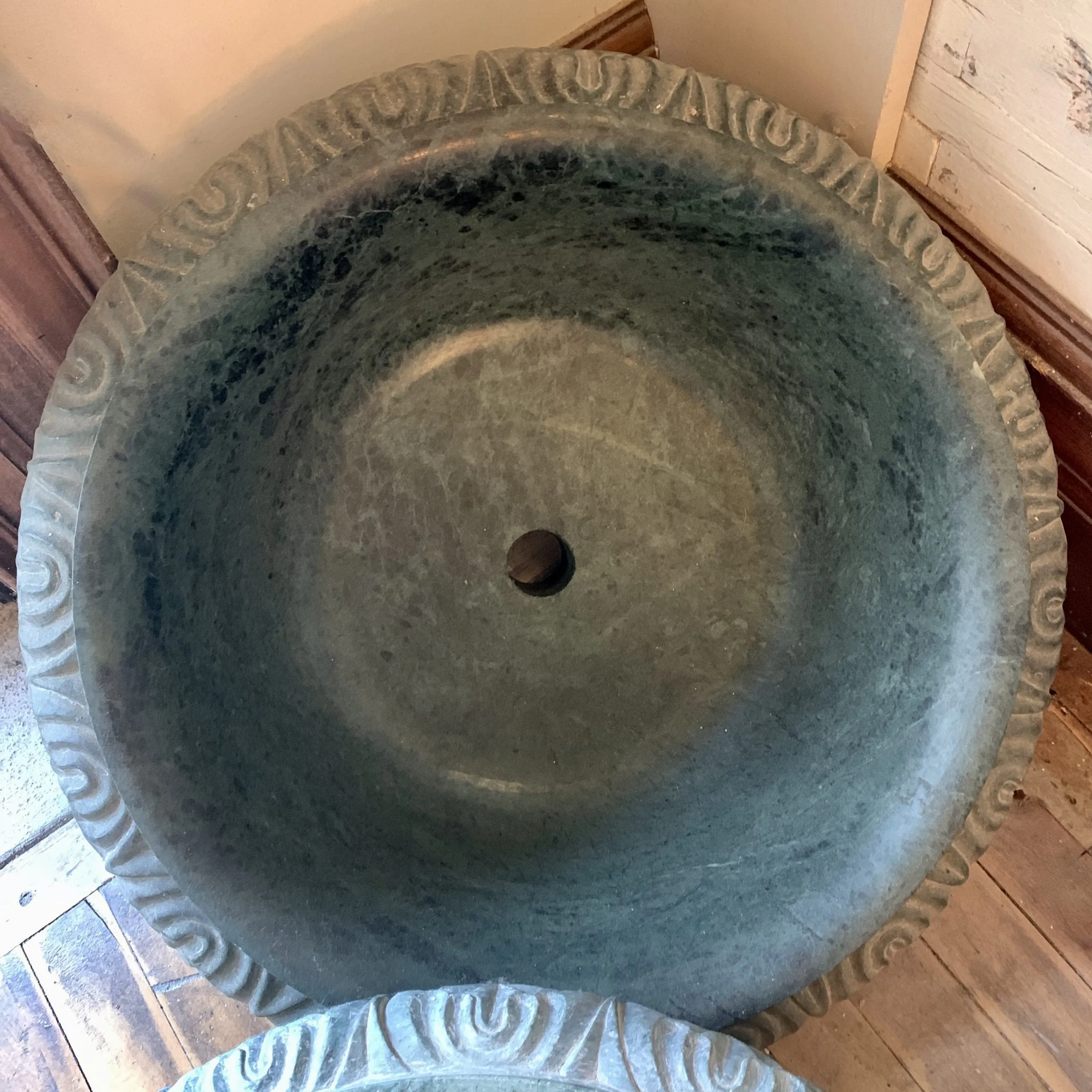 Marble Sink Vessel, Green, Round, Hand-carved