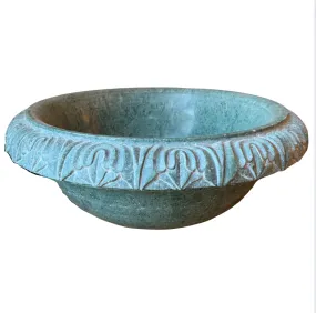 Marble Sink Vessel, Green, Round, Hand-carved