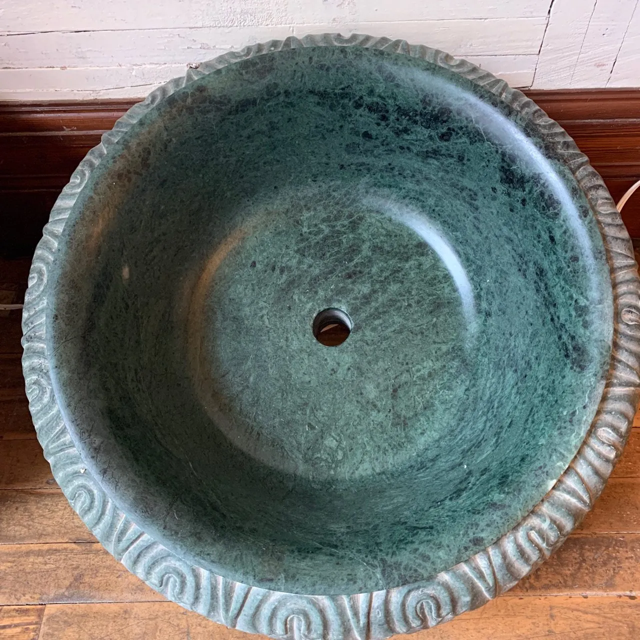 Marble Sink Vessel, Green, Round, Hand-carved