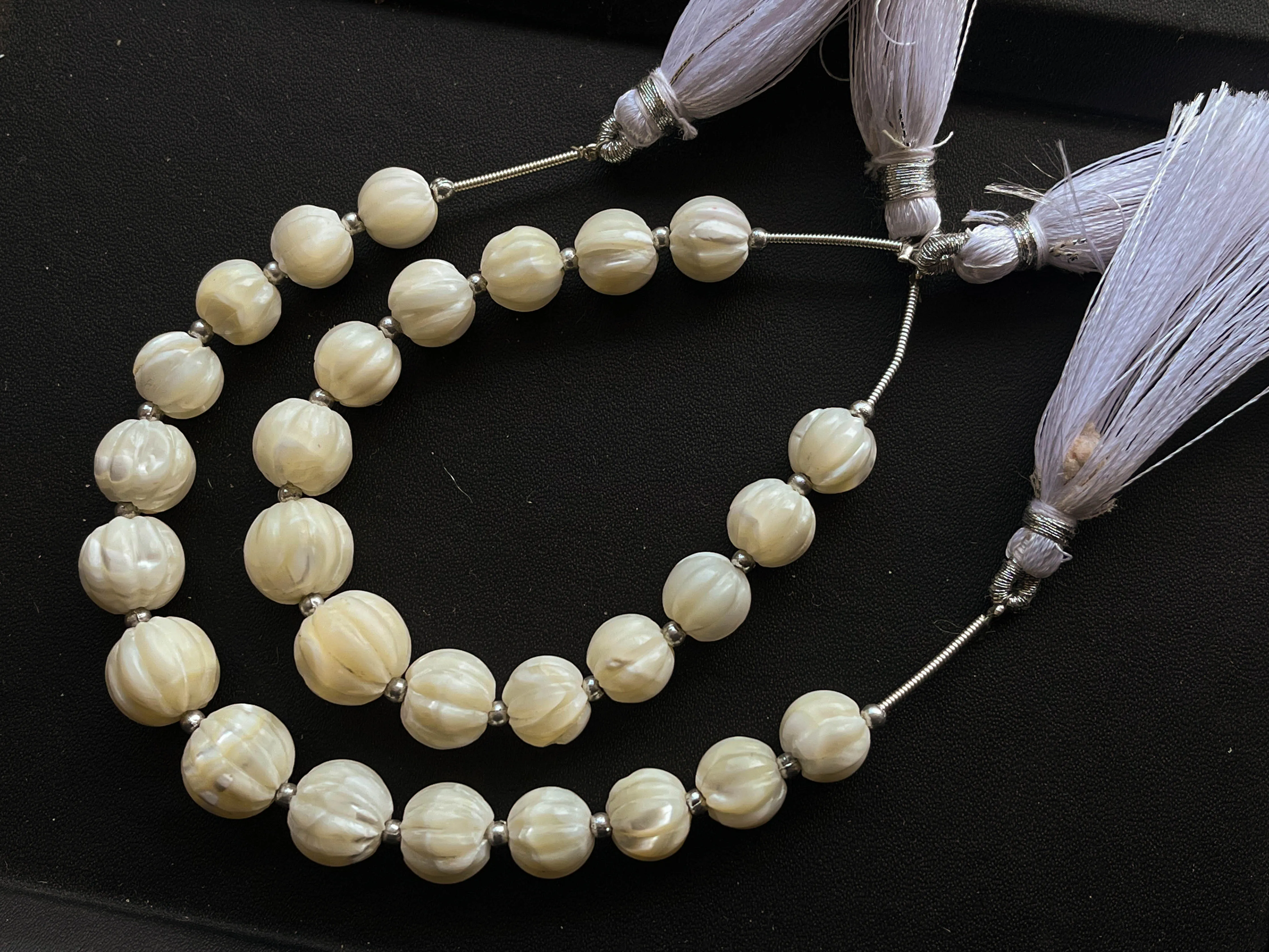 Mother of Pearl Carved Melons shape Beads | 14 Pieces